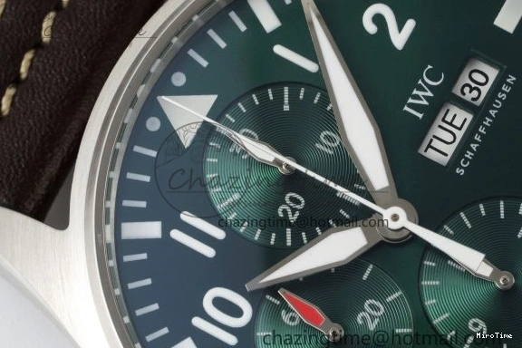 MIROTIME 0312 Bright Pilot Chrono SS AZF 1:1 Best Edition Green Dial on Brown Leather Strap A 7059